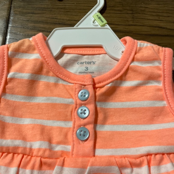 New Carter’s romper dress coral striped size 3 months - Picture 4 of 5
